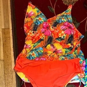 Vibrant Floral orange tankini